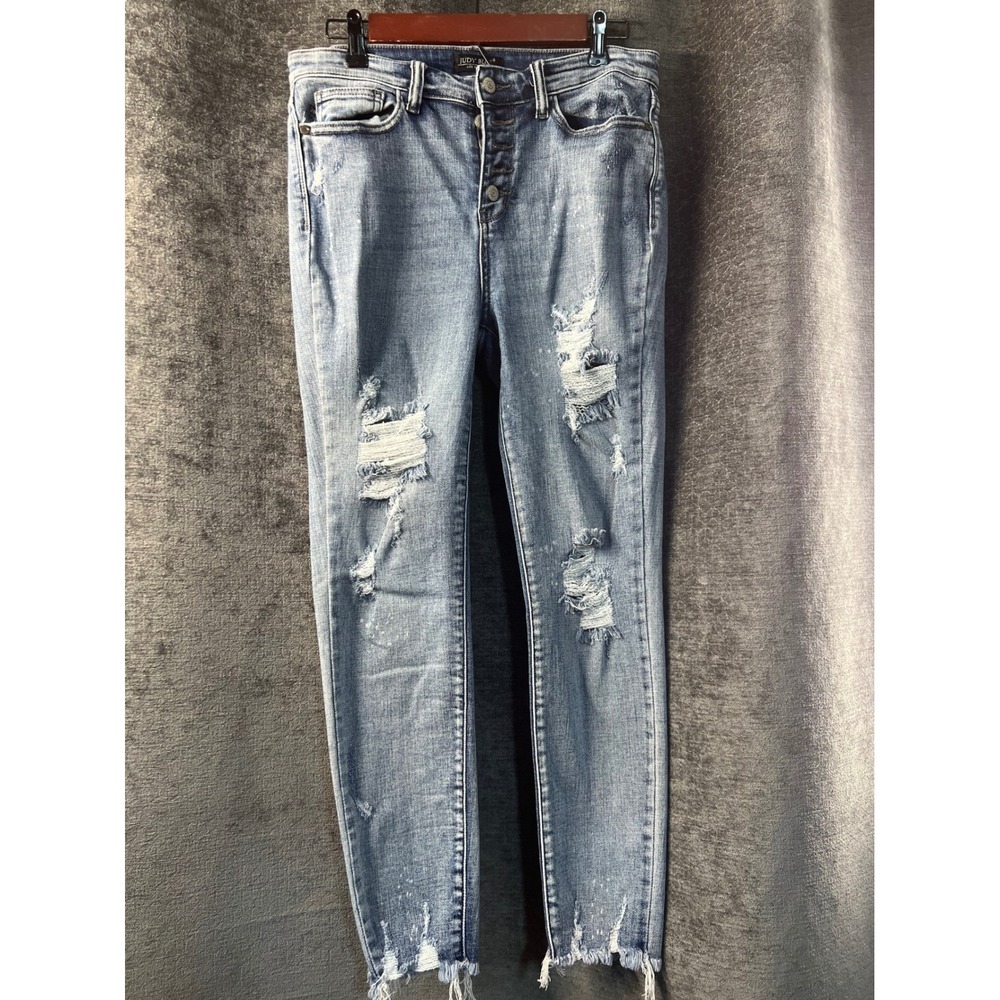Judy Blue Los Angeles Skinny Fit Distressed Button Fly Jean size 9 29 Light Wash